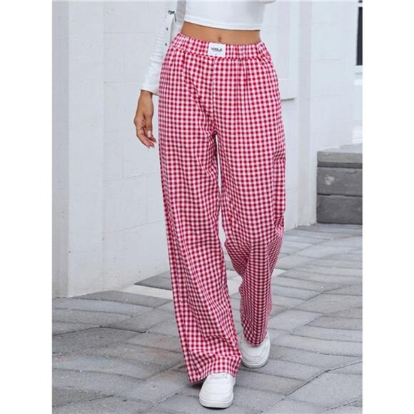 Plaid Wide Leg Casual Pants - Picture 1 of 13